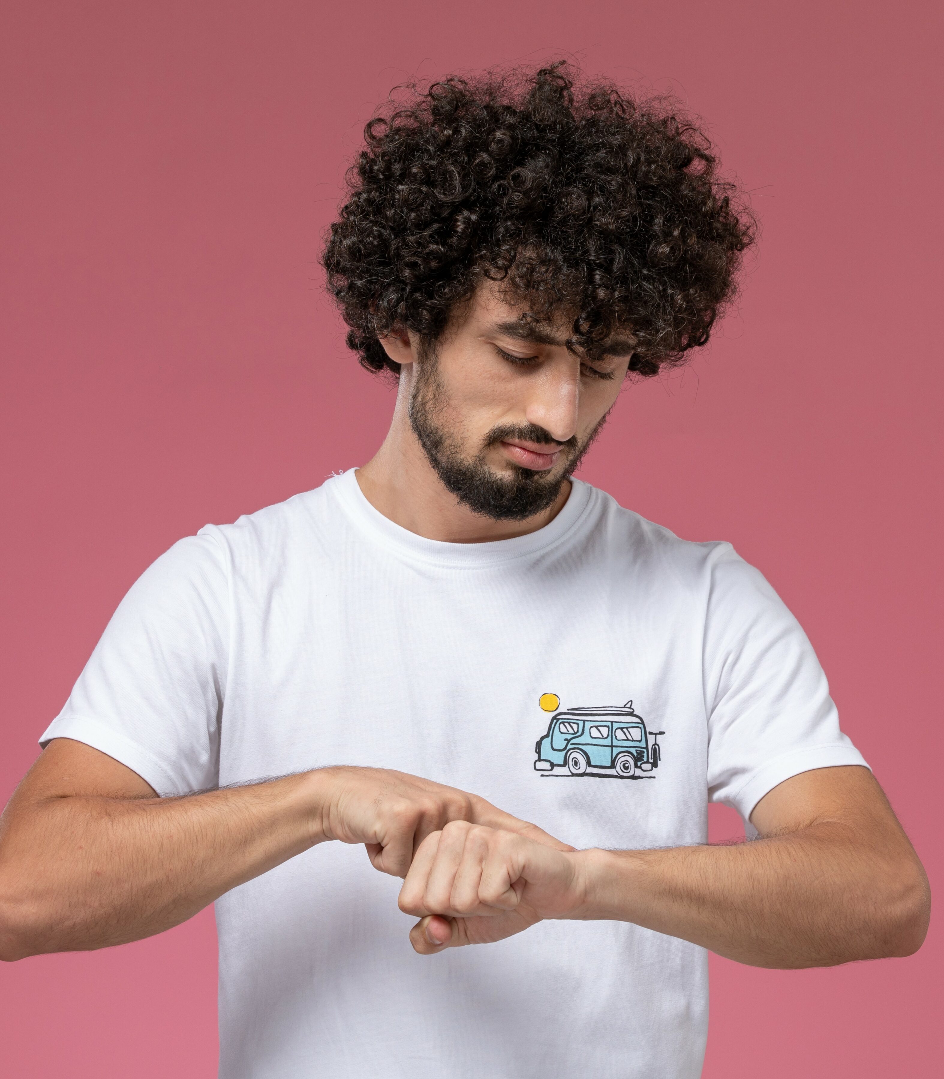 front view young guy dreaming about getting clock someday