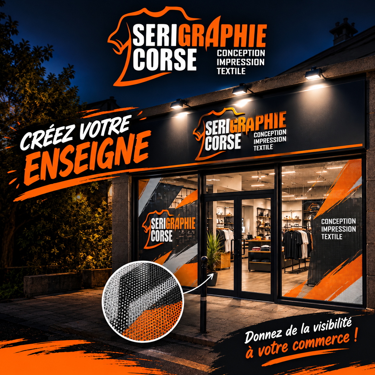 Enseigne lumineuse Serigraphie Corse nocturne